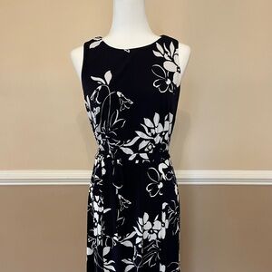 Anne Klein belted Navy and White Floral Dress